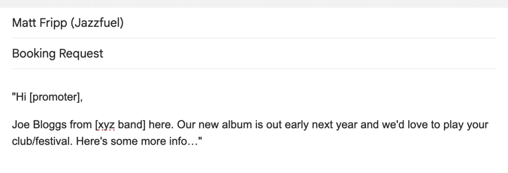 bad gig-pitching email example